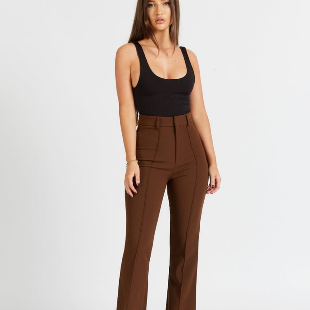 COPY - Because of Alice BOA Wide Leg Suit Trousers Chocolate Brown size L